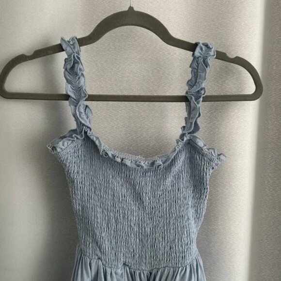 Super Sweet Light Blue Smocked RuffledTie-Back Mini Dress XS - Picture 7 of 12